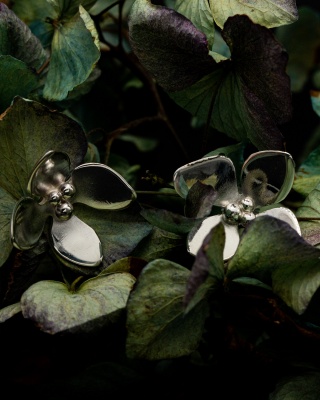 Boucles d'oreilles hortensias moyen modèle argent
